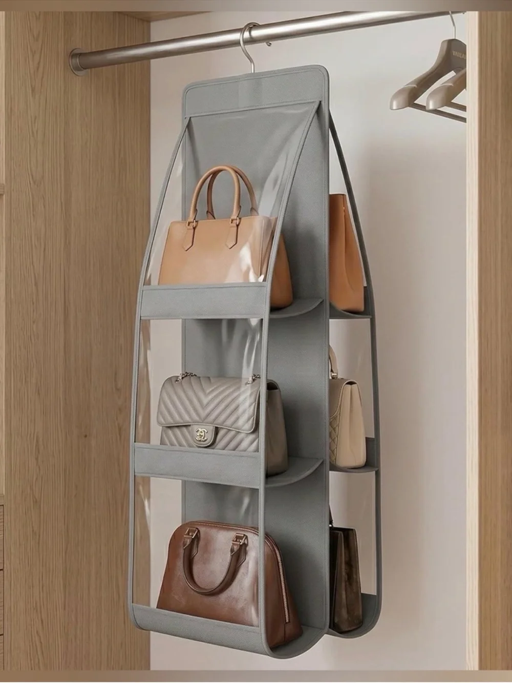 Gray Hanging Purse Closet Organizer NIB